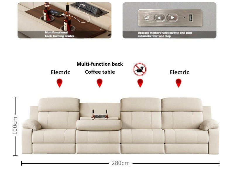 Zero-Wall Electric Reclining Leather Sofa with Ultra-Comfort Cushions for Modern Home Theater