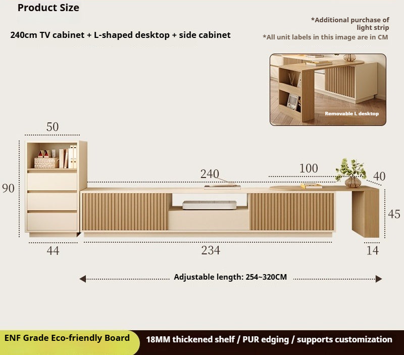 Adjustable Cream-Style TV Cabinet Set – Solid Wood Wall Unit with Tall Storage for Small Bedrooms