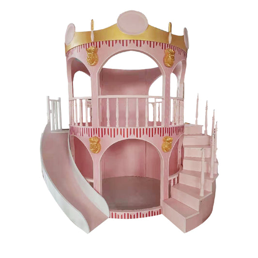 Elegant Princess-Themed Wooden Bunk Bed with Slide for Girls
