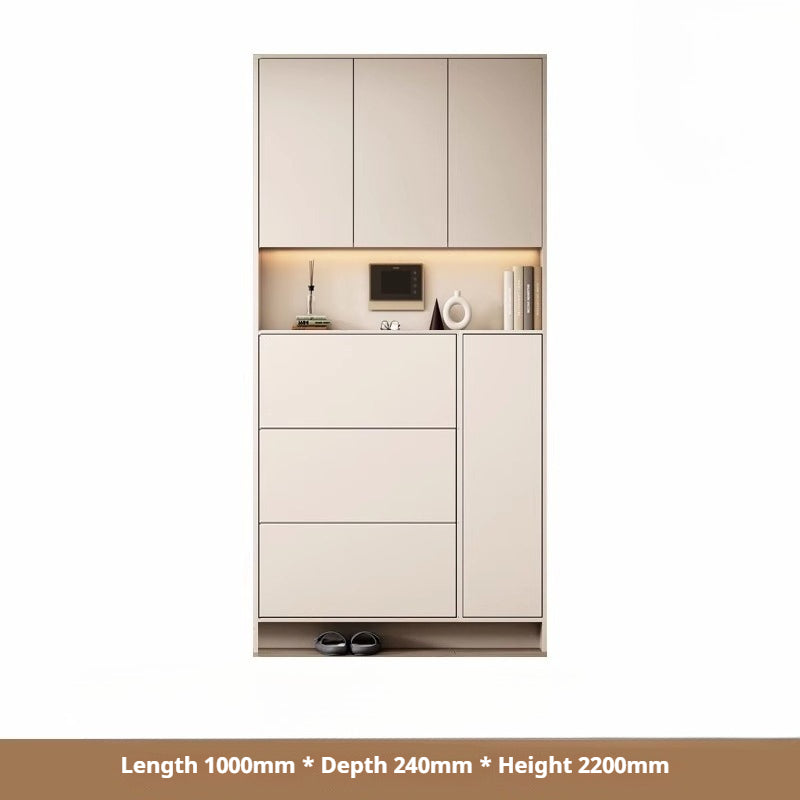 Custom Solid Wood Slim Flip-Drawer Shoe Cabinet – Tall Wall-Mounted Entryway Unit for Home