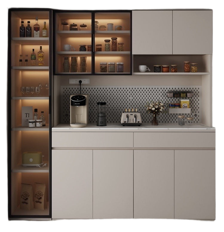 Solid Wood Sideboard with Sintered Stone Top – All-in-One Wall Cabinet for Tea, Wine & Storage