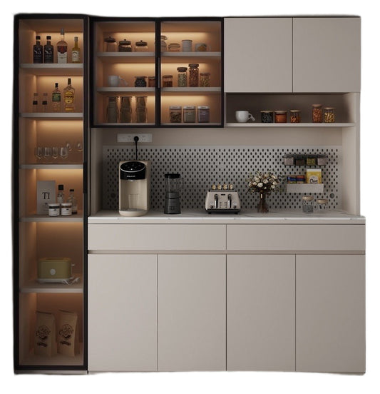 Solid Wood Sideboard with Sintered Stone Top – All-in-One Wall Cabinet for Tea, Wine & Storage