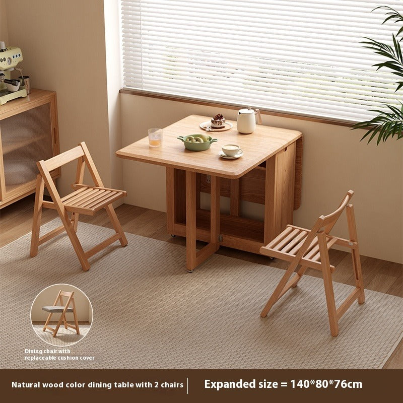 Solid Wood Foldable Dining Table Set for Small Apartments in Rectangular Shape