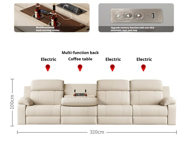 Zero-Wall Electric Reclining Leather Sofa with Ultra-Comfort Cushions for Modern Home Theater