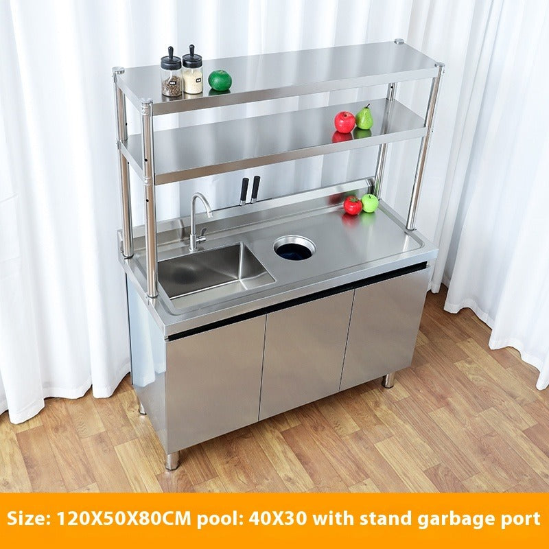 Stainless Steel Prep & Checkout Table – Integrated Sink, Workstation & Storage Cabinet for Kitchen or Retail Use