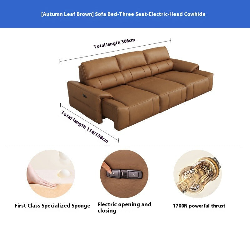 Elegant Midnight Black Faux Leather Reclining Sofa Bed with 3 Motorized Seats and Power Outlet