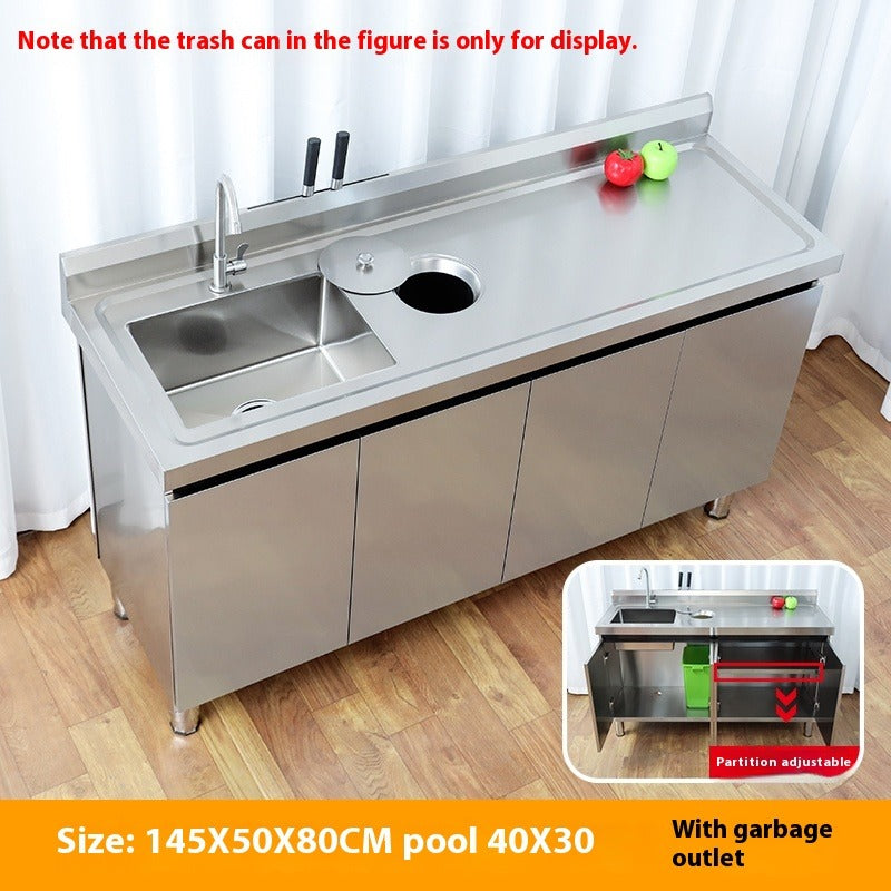 Stainless Steel Prep & Checkout Table – Integrated Sink, Workstation & Storage Cabinet for Kitchen or Retail Use