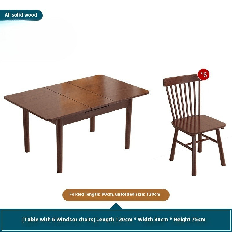 Solid Wood Foldable Dining Table Set in Walnut Finish for Small Modern Homes