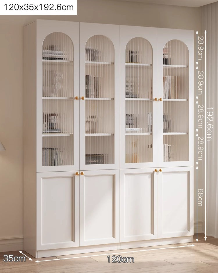 Custom Solid Wood Arched Display Cabinet – Wall-Mounted Dustproof Bookshelf with Glass Doors for Living Room