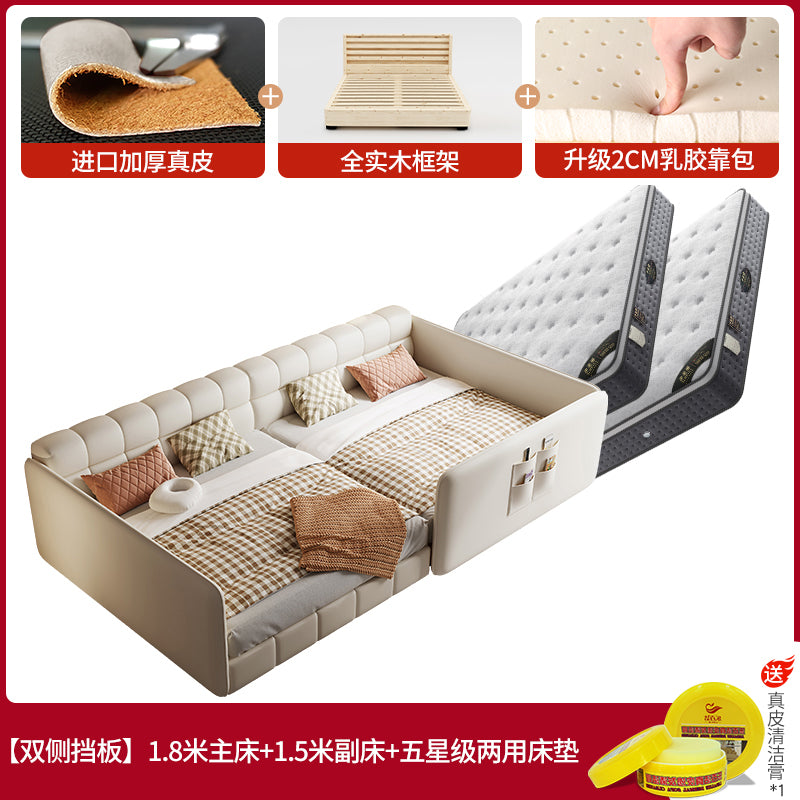 Elegant Queen-Size Splicing Bed with 5-Star Mattress and Full-Size Wooden Frame