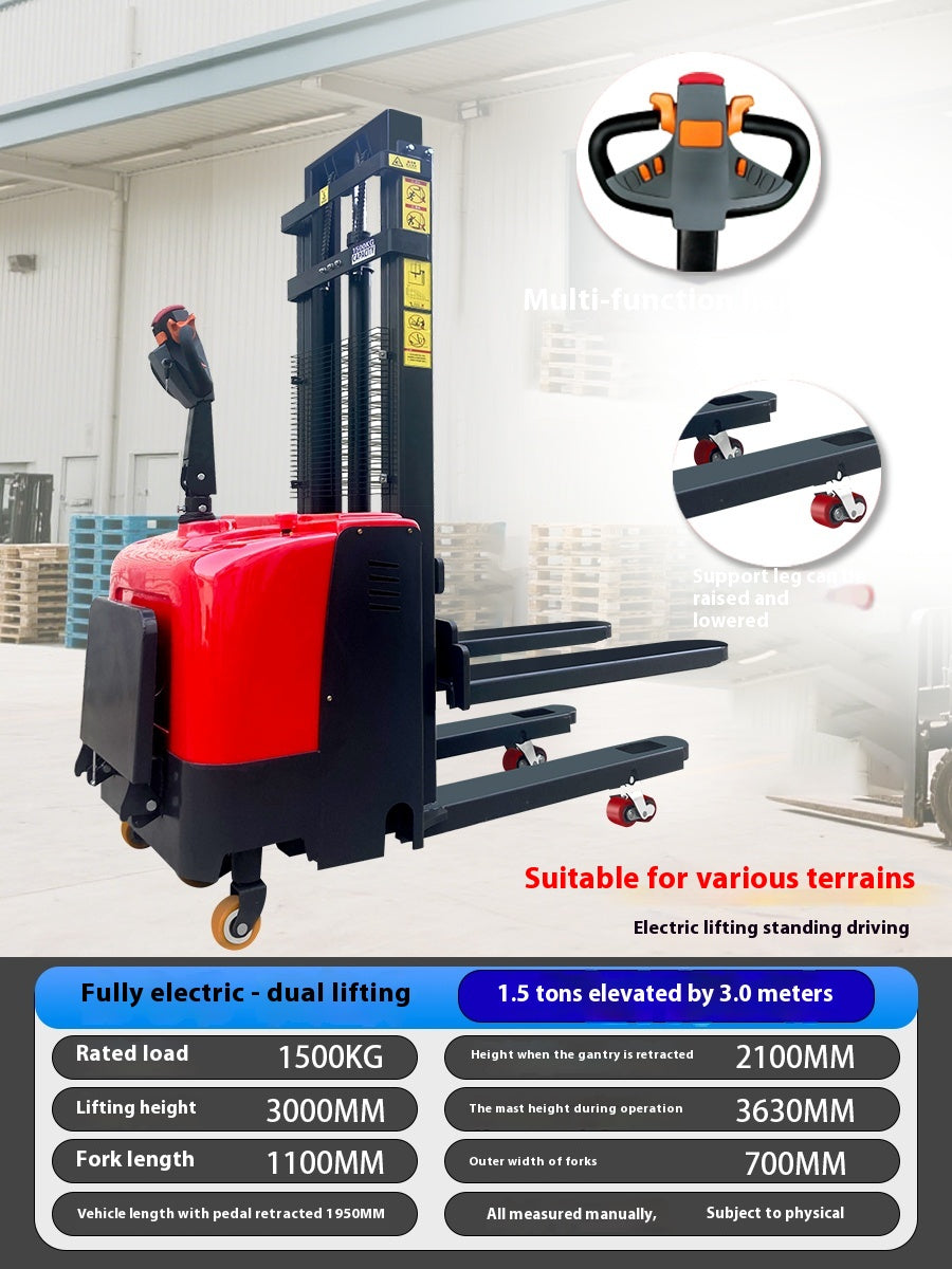 Compact Dual-Lift Semi/Full Electric Stacker Forklift with Hydraulic Lift & Auto Pallet Handling