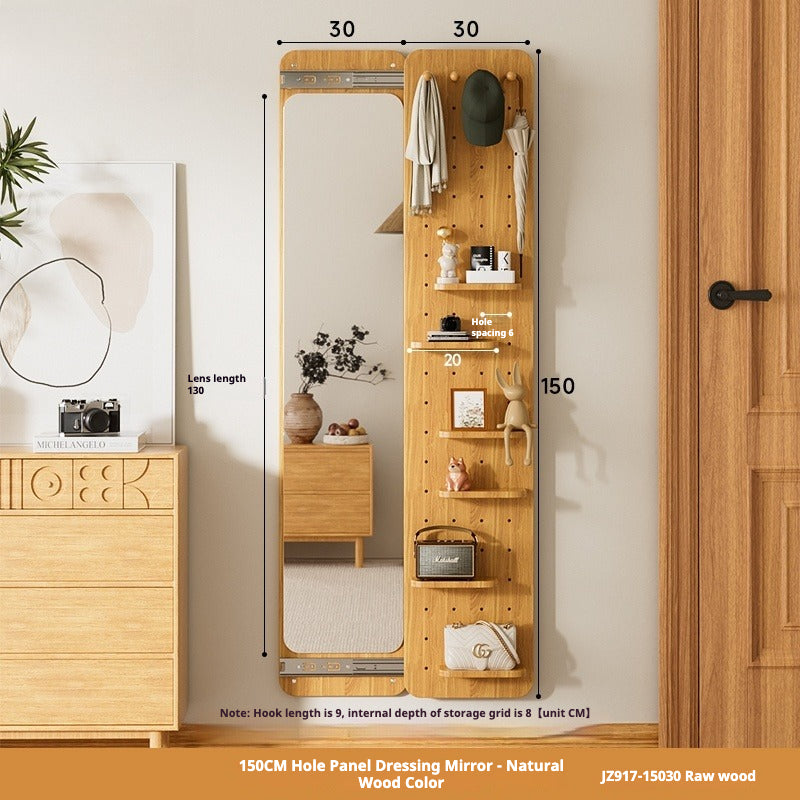Sliding Hidden Full-Length Mirror – Wall-Mounted Dressing Mirror with Pegboard Cover for Entryway