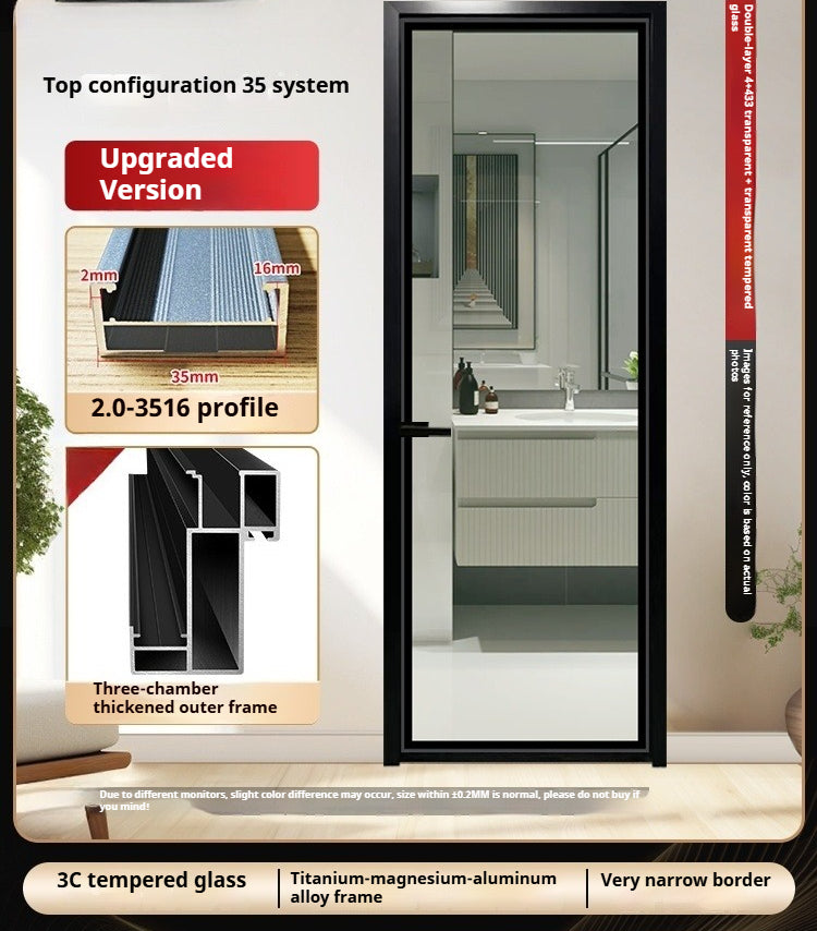 Titanium-Magnesium Alloy Bathroom Door – Fluted Glass Toilet & Shower Door for Modern Washrooms