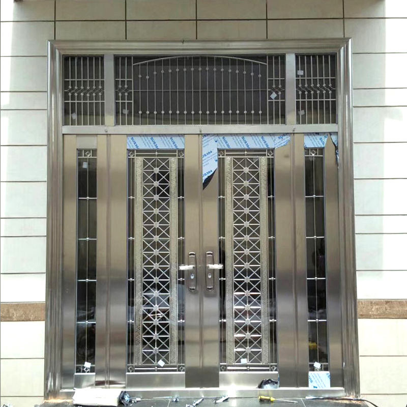 Stainless Steel Security Entrance Door – 4-Panel Swing Gate for Villa or Rural Homes