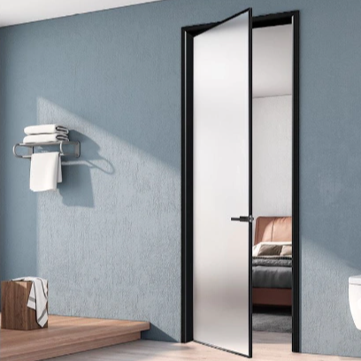 18mm Ultra-Slim Aluminum Swing Door – 2.0mm Thick Frame with Fluted or Frosted Glass for Bathroom