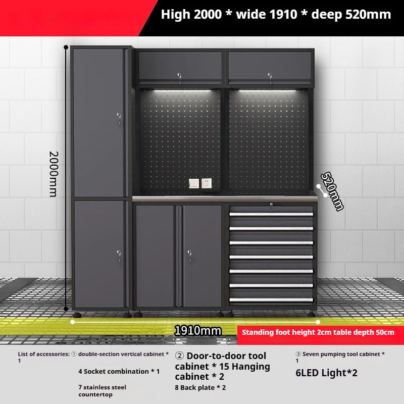 Auto Repair Workstation - Heavy-Duty Metal Tool Cabinet with Workbench, Mobile Mechanic Tool Cart for Garage