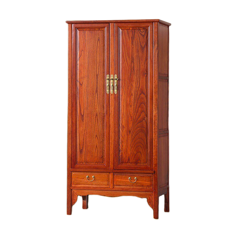 Chinese-Style Solid Wood Wardrobe – 2-Door Carved Armoire with Top Cabinet for Bedroom Storage