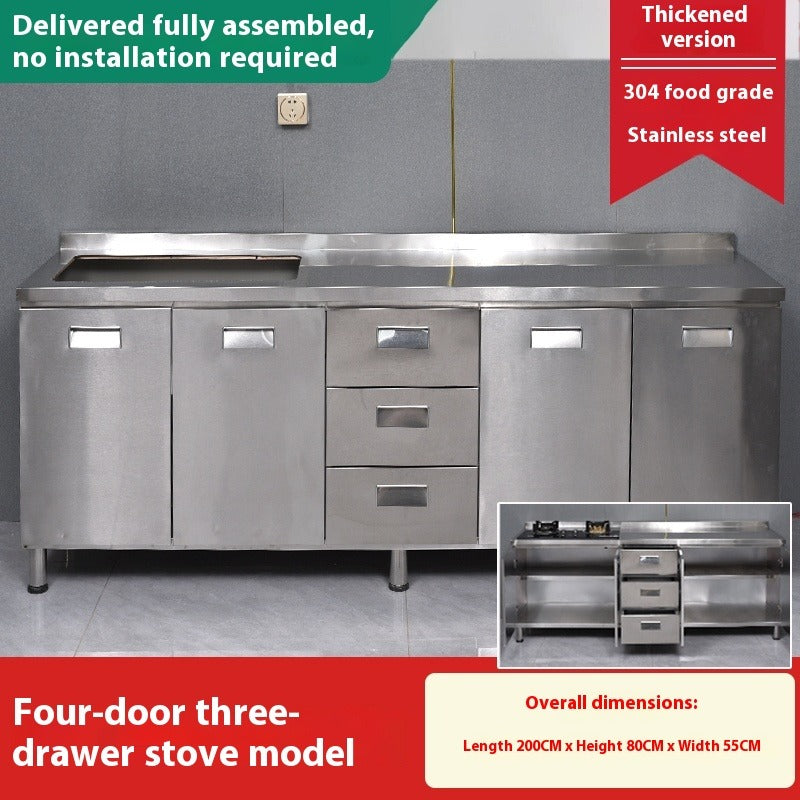 Rural Stainless Steel Kitchen Cabinet with Integrated Stove & Custom Countertop