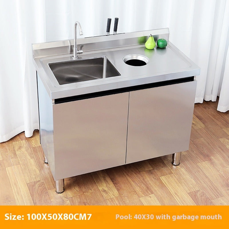 Stainless Steel Prep & Checkout Table – Integrated Sink, Workstation & Storage Cabinet for Kitchen or Retail Use