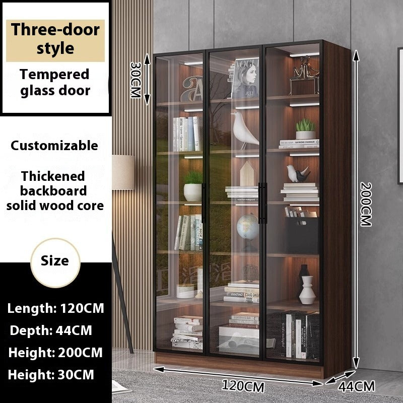 Custom Full-Wall Solid Wood Bookshelf – Floor-to-Ceiling Display Cabinet with Glass & Solid Doors for Study Room