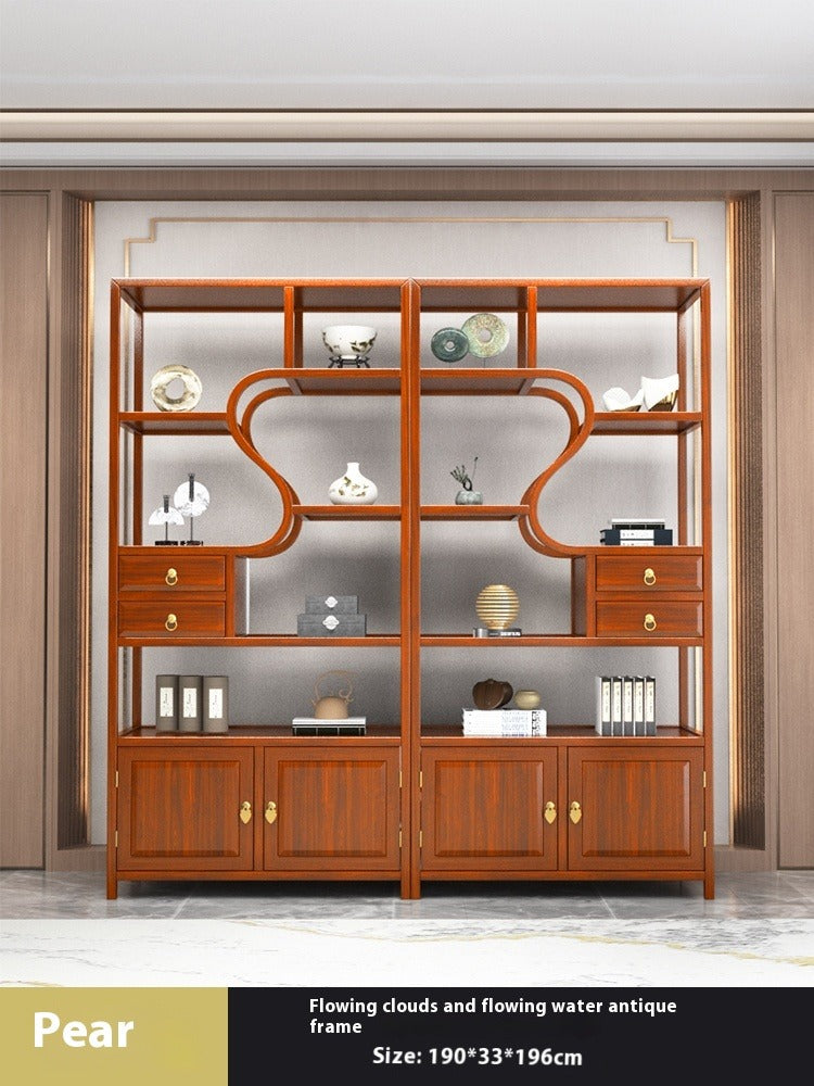 Solid Wood Chinese Display Shelf – Oak Curio Cabinet & Tea Storage Rack for Office or Tea Room
