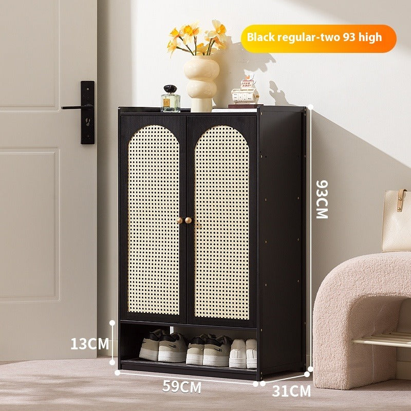 Cream-Style Entryway Shoe Cabinet – All-in-One Ventilated Storage with Mesh Doors for Living Room Divider Use