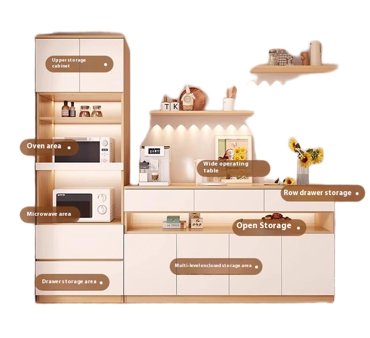 Nordic Solid Wood Sideboard – Full-Height Wall Cabinet with Tall & Low Storage Units for Kitchen & Living Room