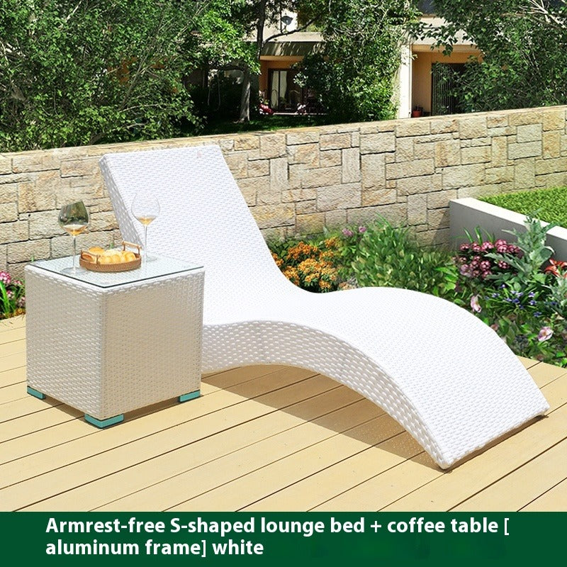 Outdoor Rattan Sun Lounger S-Shaped for Garden, Balcony, Patio, Poolside & Beach