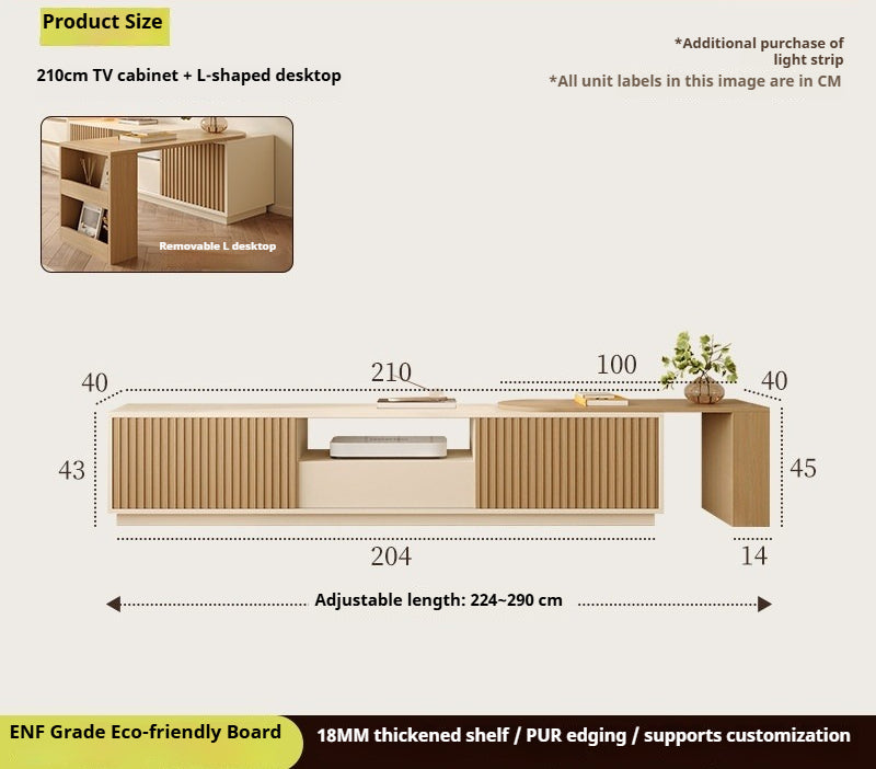 Adjustable Cream-Style TV Cabinet Set – Solid Wood Wall Unit with Tall Storage for Small Bedrooms