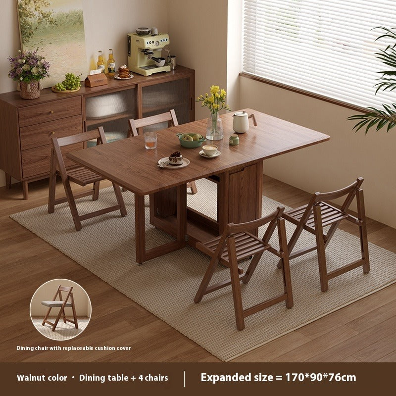 Solid Wood Foldable Dining Table Set for Small Apartments in Rectangular Shape