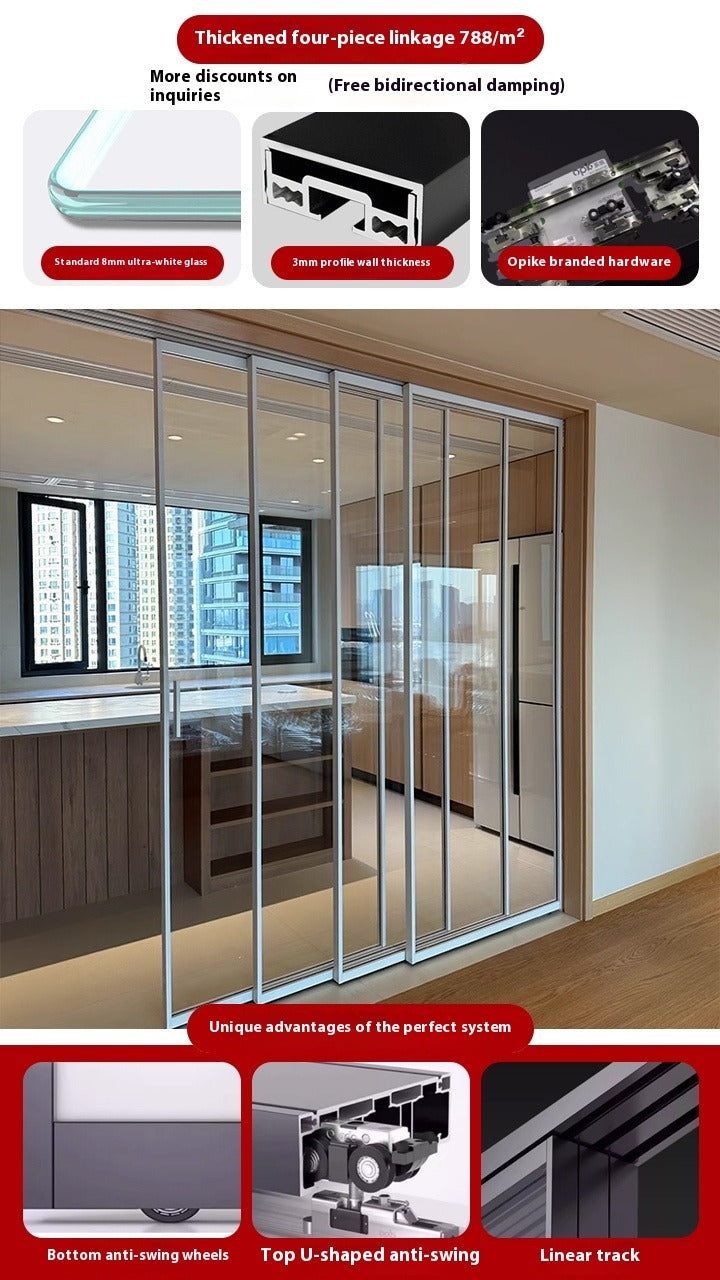 OPK Ultra-Slim 3-Panel Sliding Glass Door – Trackless Kitchen Partition for Balcony & Interior Use