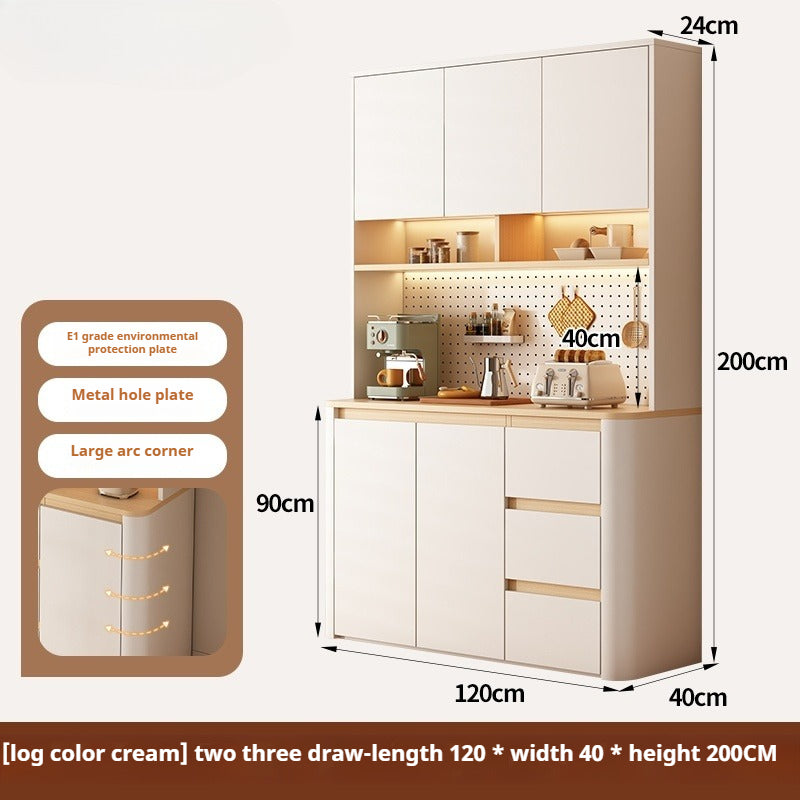 Cream-Style Rounded Corner Sideboard – Wall-Mounted Wooden Wine & Storage Cabinet with Pegboard for Kitchen or Living Room