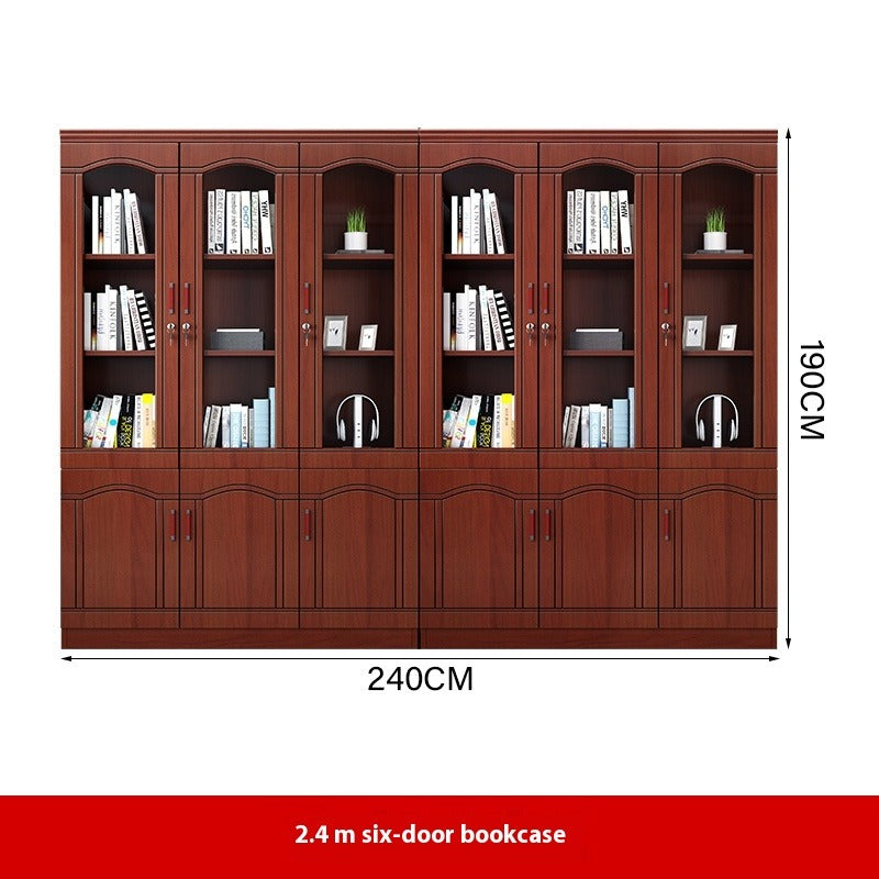 Chinese-Style Solid Wood Office Cabinet – Floor Standing Bookshelf with Glass Doors & File Storage