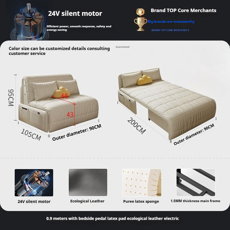 Smart Electric Leather Sofa Bed - Multifunction Folding Recliner with Latex Mattress for Small Spaces