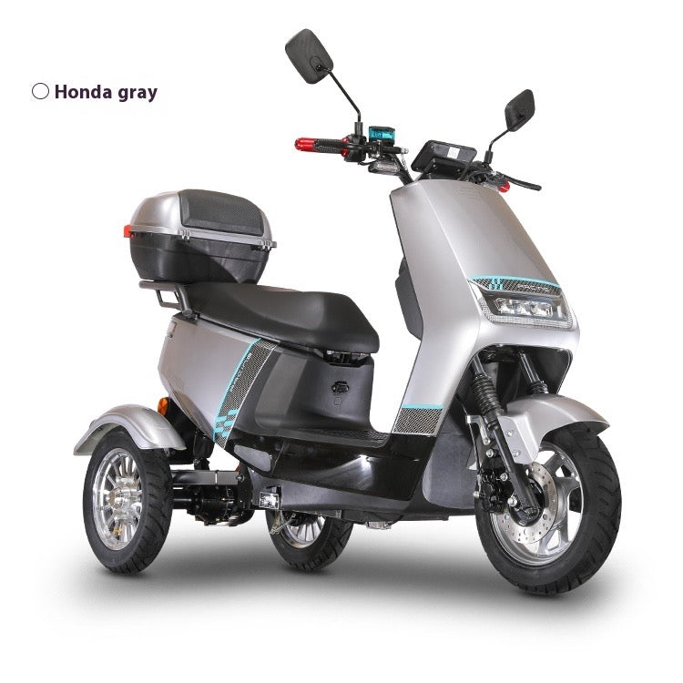 Electric Tricycle for Women – Compact Lithium Battery Family Scooter for Child Pickup, Long Range, Front Disc & Rear Drum Brakes