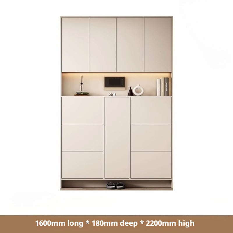 Custom Solid Wood Slim Flip-Drawer Shoe Cabinet – Tall Wall-Mounted Entryway Unit for Home