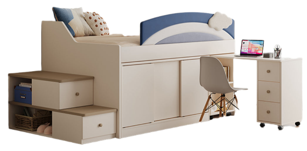 Elegant Kids Half-Height Bunk Bed with Desk, Bookshelf, and Storage - New