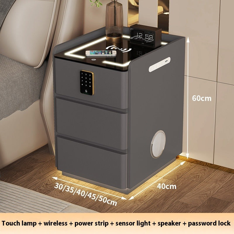 Smart Bedside Table – Modern Compact Nightstand with Bluetooth Speaker, Wireless Charging, Digital Lock & LED Lighting