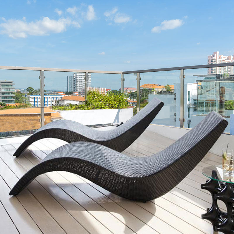 Outdoor Rattan Sun Lounger S-Shaped for Garden, Balcony, Patio, Poolside & Beach