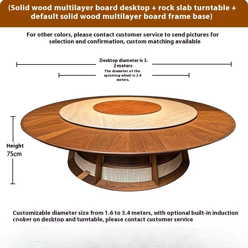 Electric Sintered Stone Dining Table with Solid Wood Base for Hotel Private Rooms