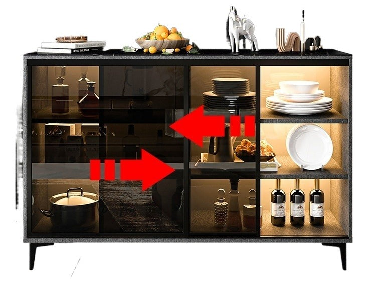 Custom Sintered Stone Sideboard with Sliding Glass Doors – Modern Luxury Cabinet with Motion Sensor Light for Kitchen & Dining