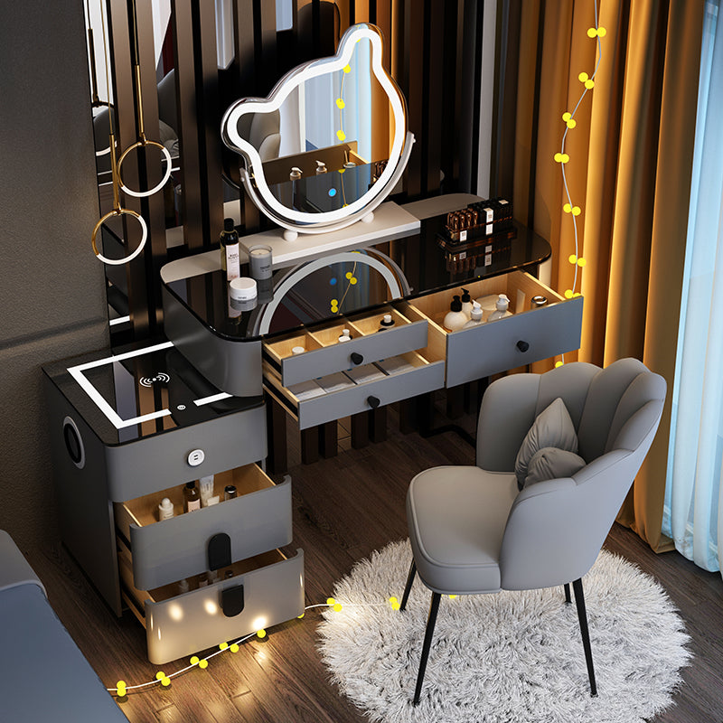 Smart Vanity Table with Wireless Charging & LED Mirror – Modern Minimalist Design, Includes Storage & Stool