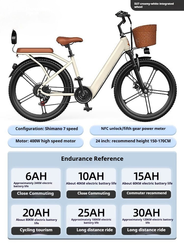 24" Magnesium Alloy E-Bike with NFC, 7-Speed, Torque Sensor, 6AH/10AH/15AH Battery - New Commuter Electric Scooter