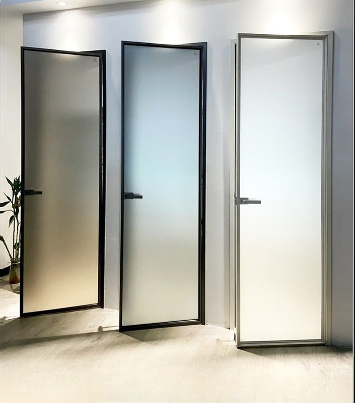 Titanium-Magnesium Alloy Bathroom Door – Fluted Glass Toilet & Shower Door for Modern Washrooms