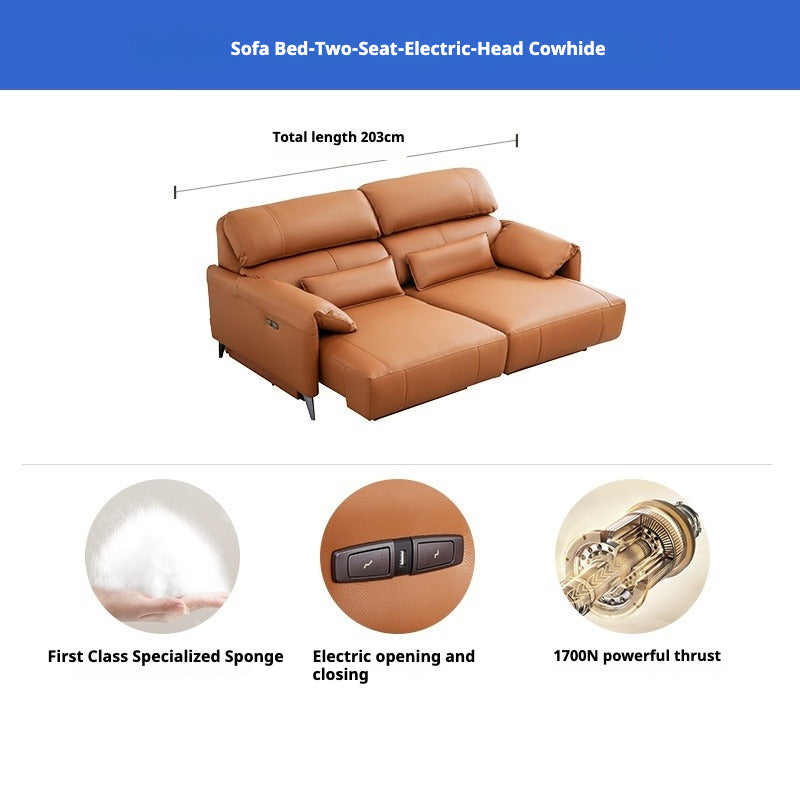 Italian Leather Electric Recliner – Smart Multi-Function Sofa Bed for Living Room Use