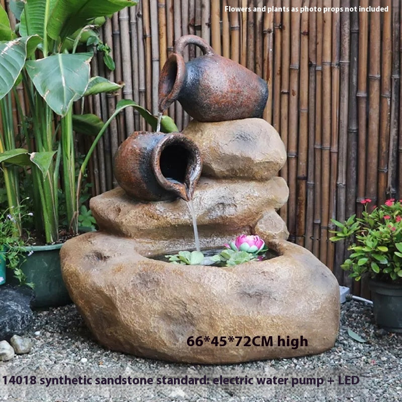 Rustic Garden Rockery Fountain with Fish Pond for Courtyard, Terrace & Balcony Decoration