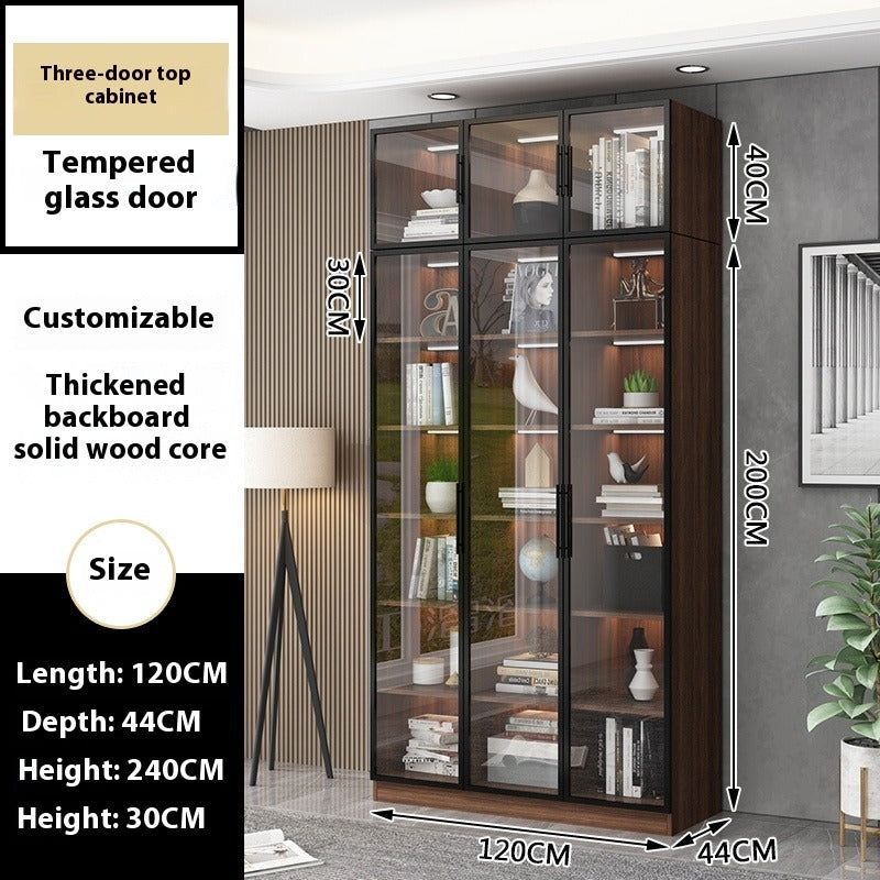 Custom Full-Wall Solid Wood Bookshelf – Floor-to-Ceiling Display Cabinet with Glass & Solid Doors for Study Room