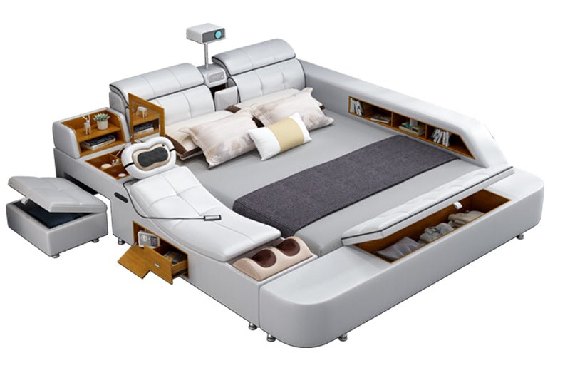 Smart Multifunction Massage Bed with Projector & Tatami Platform – Full-Body Massage, Voice Control, Leather Frame, Dual-Sided Mattress
