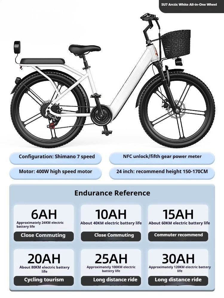 24" Magnesium Alloy E-Bike with NFC, 7-Speed, Torque Sensor, 6AH/10AH/15AH Battery - New Commuter Electric Scooter