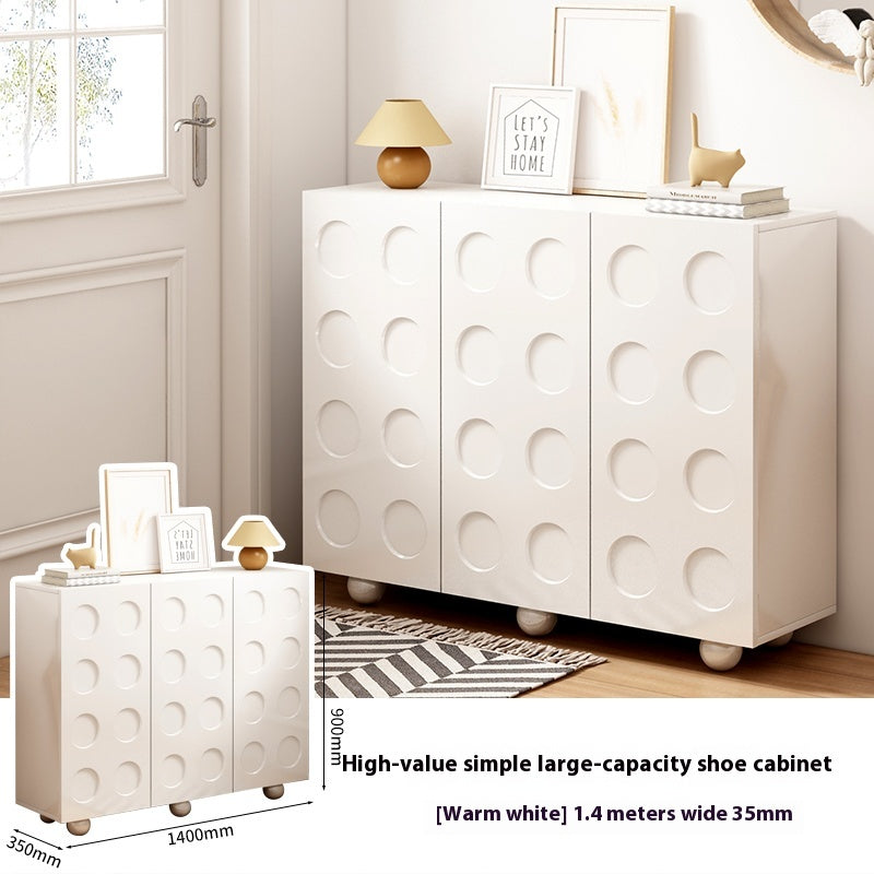 White Solid Wood Entryway Shoe Cabinet – Vintage Large-Capacity Storage Unit for Home Entrance